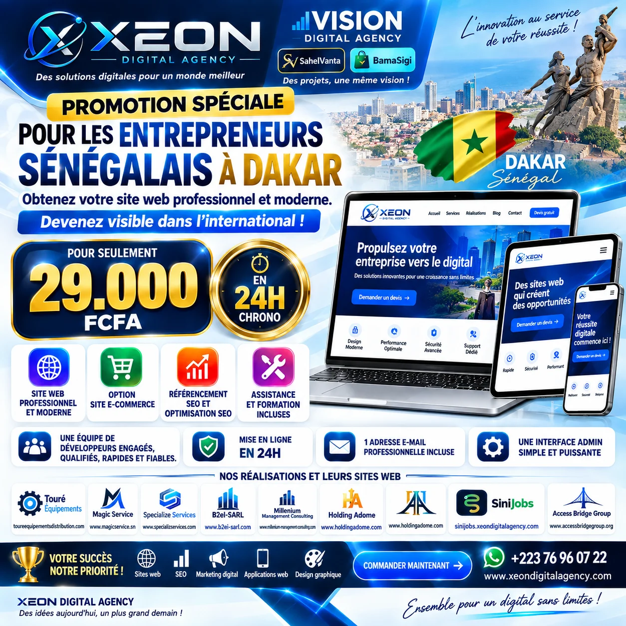 Promotion XEON DIGITAL AGENCY — site web professionnel à 29 000 FCFA pour les entrepreneurs sénégalais à Dakar
