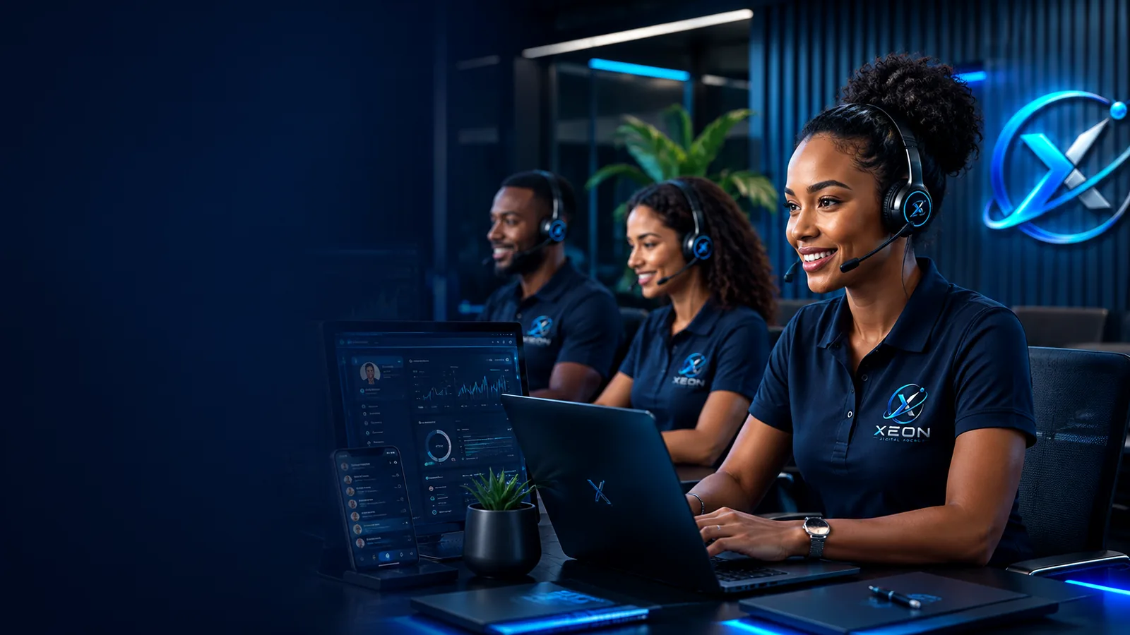 Équipe africaine de XEON DIGITAL AGENCY en environnement digital moderne