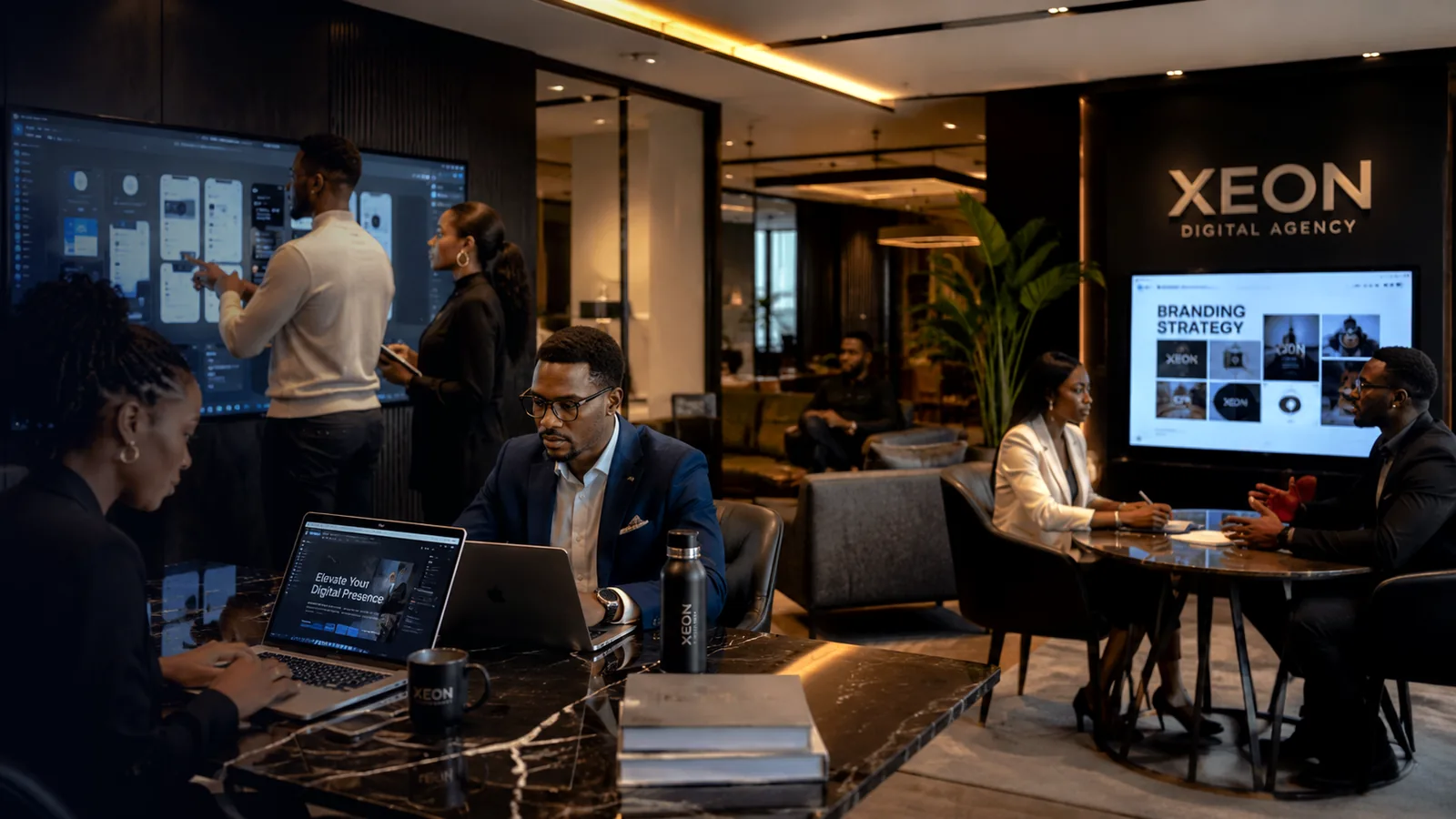 Équipe africaine de XEON DIGITAL AGENCY en environnement digital moderne