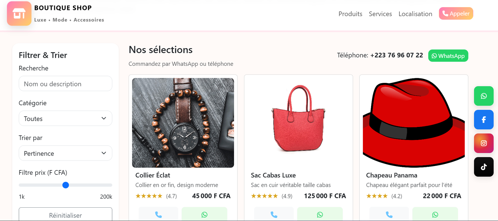 Boutique en ligne prêt-à-porter